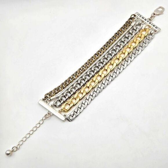 Jenny Bird Austin 5-Strand‎ Mixed Metal Chain Bracelet Silver Gold Brass Tone - Picture 3 of 4